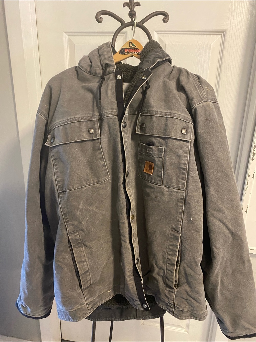 Carhartt Hooded Sherpa-Lined Field Jacket - Gray size XL